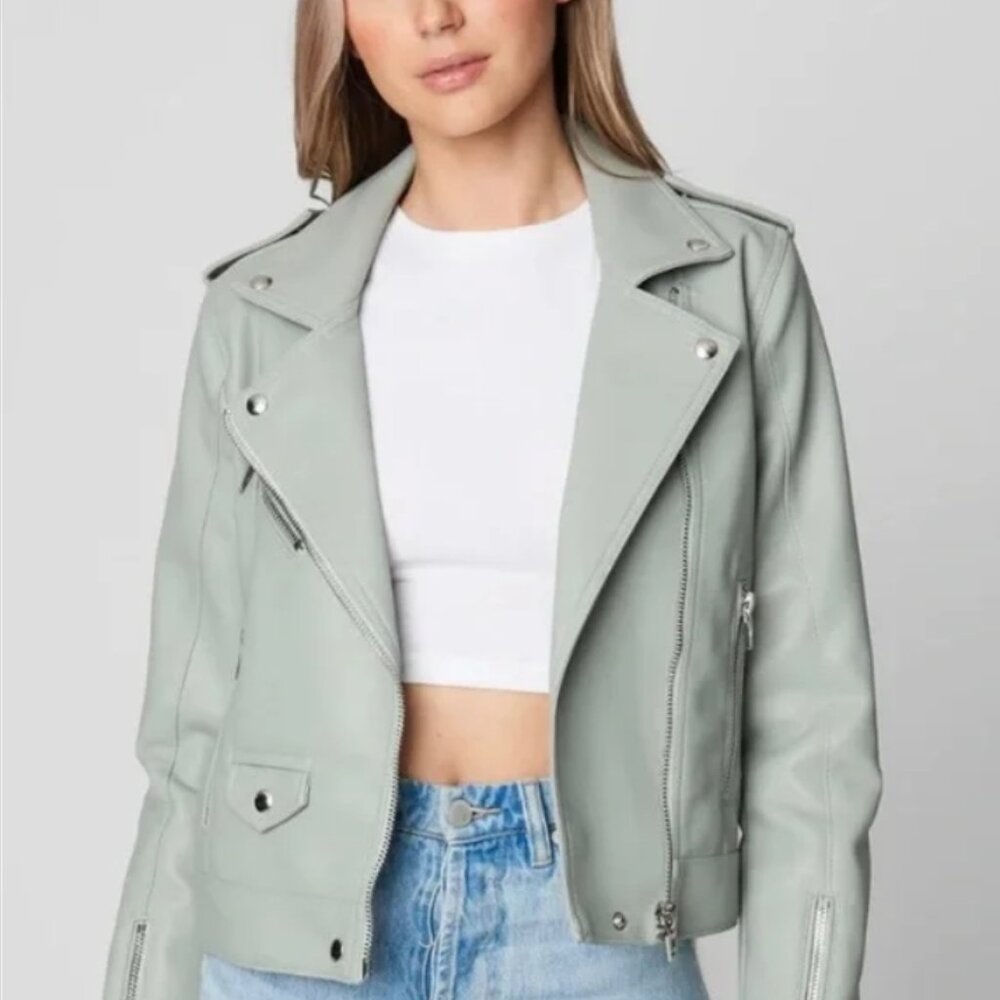Blank NYC Sage Green Vegan Leather Motorcycle Jacket